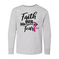 thumbnail image 1 of Inktastic Breast Cancer Awareness Faith over Fear with Pink Ribbon and Arrow Long Sleeve Youth T-Shirt, 1 of 5