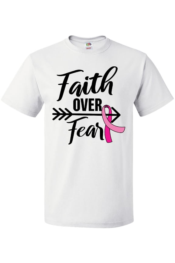 Breast Cancer Awareness Faith over Fear with Pink Ribbon and Arrow T-Shirt