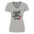 thumbnail image 1 of Inktastic Breast Cancer Awareness Faith over Fear with Pink Ribbon and Arrow Women's V-Neck T-Shirt, 1 of 5