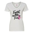thumbnail image 1 of Inktastic Breast Cancer Awareness Faith over Fear with Pink Ribbon and Arrow Women's V-Neck T-Shirt, 1 of 5