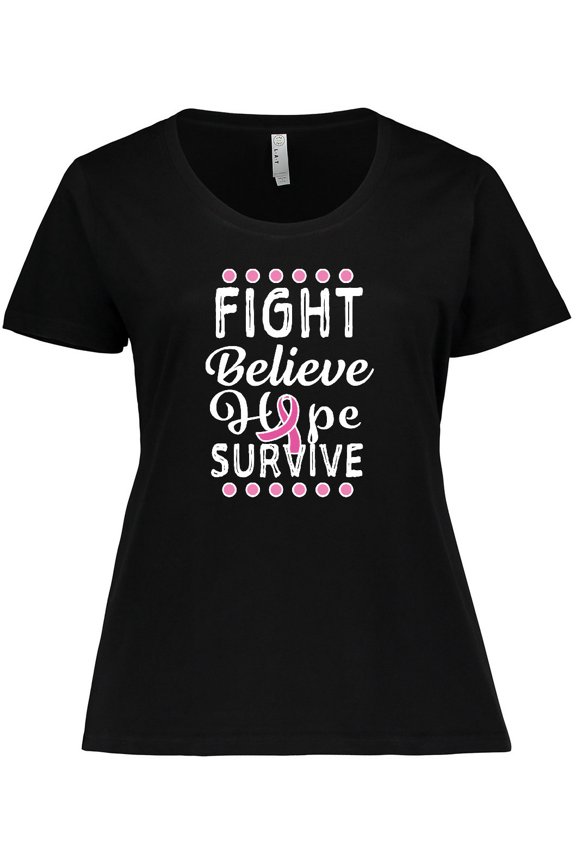 Breast Cancer Awareness Fight Believe Hope Survive Women's Plus Size T-Shirt