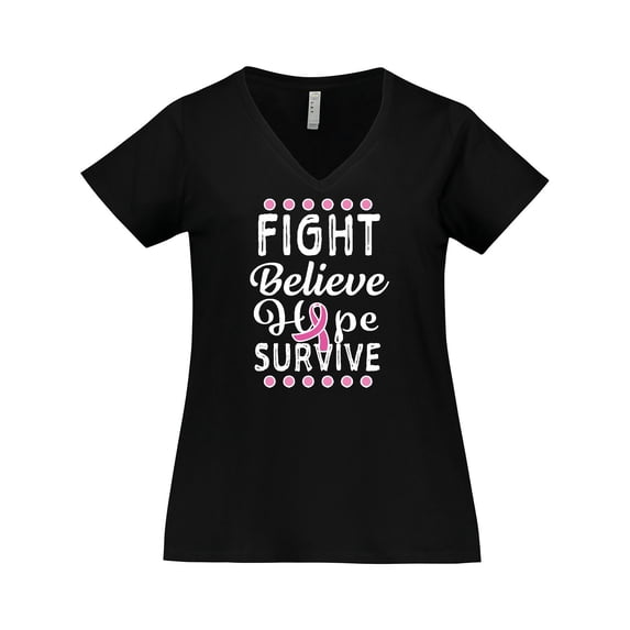 Inktastic Breast Cancer Awareness Fight Believe Hope Survive Women's Plus Size V-Neck T-Shirt