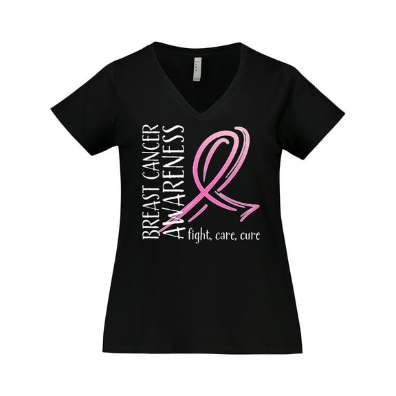 Inktastic Breast Cancer Awareness- Fight, Care, Cure Women's Plus Size V-Neck T-Shirt