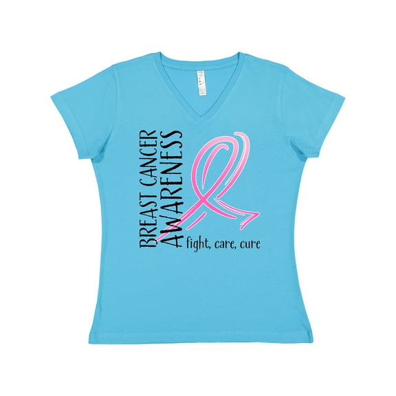 Inktastic Breast Cancer Awareness- Fight, Care, Cure Women's V-Neck T-Shirt