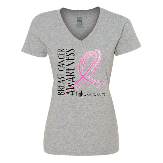 Inktastic Breast Cancer Awareness- Fight, Care, Cure Women's V-Neck T-Shirt