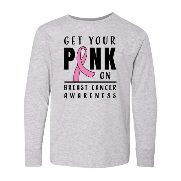 Inktastic Breast Cancer Awareness Get Your Pink on Long Sleeve Youth T-Shirt