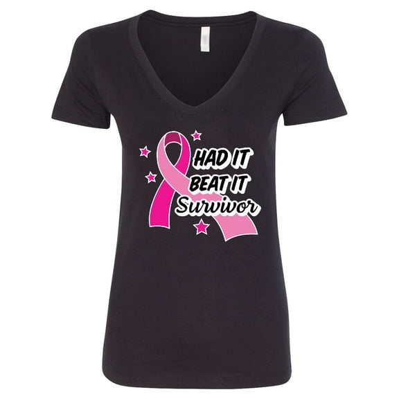 Inktastic Breast Cancer Awareness Had It Beat It Survivor Women's V-Neck T-Shirt