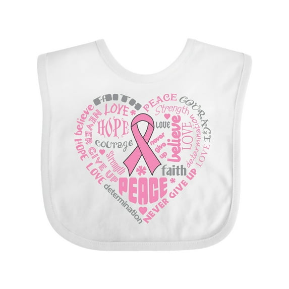 Inktastic Breast Cancer Awareness Heart Words Boys or Girls Baby Bib