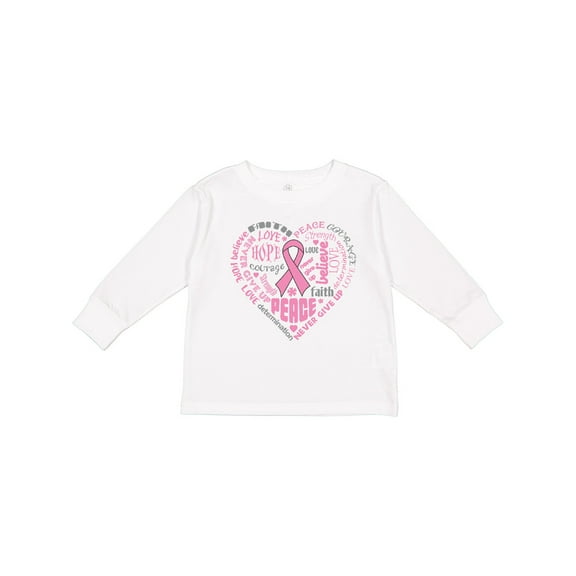 Inktastic Breast Cancer Awareness Heart Words Boys or Girls Long Sleeve Toddler T-Shirt