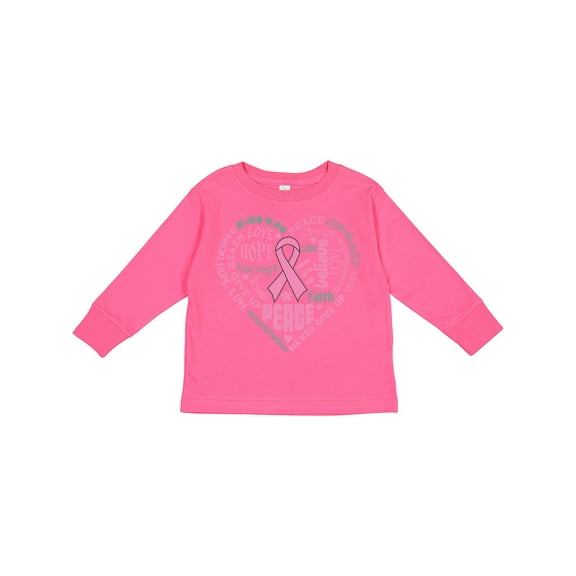 Inktastic Breast Cancer Awareness Heart Words Boys or Girls Long Sleeve Toddler T-Shirt