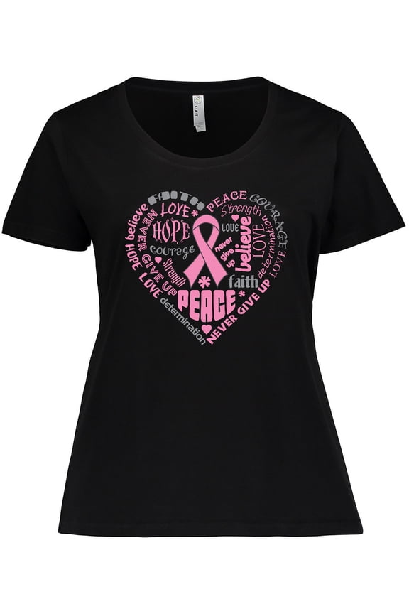 Breast Cancer Awareness Heart Words Women's Plus Size T-Shirt