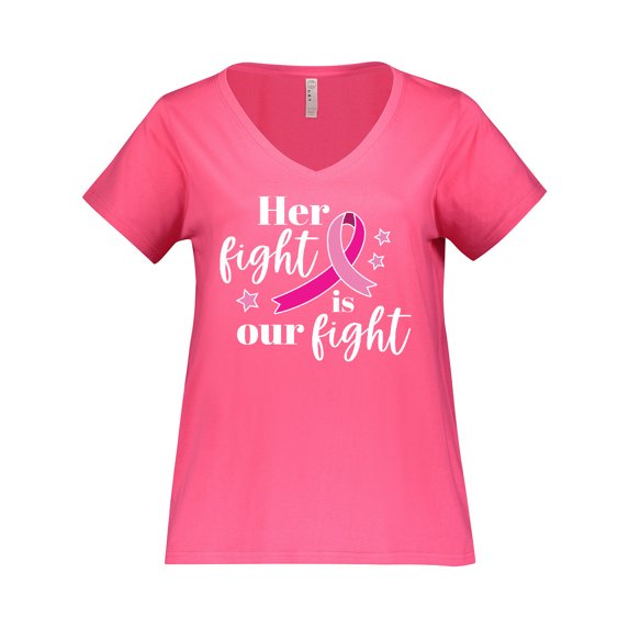 Inktastic Breast Cancer Awareness Her Fight is Our Fight Women's Plus Size V-Neck T-Shirt
