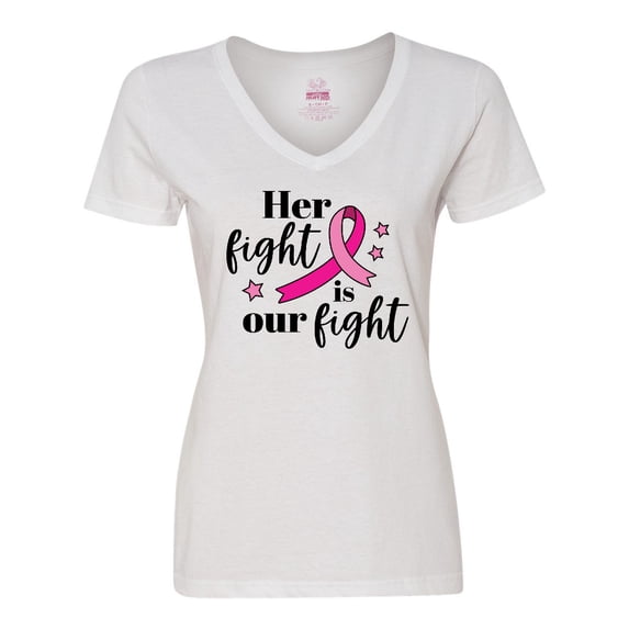 Inktastic Breast Cancer Awareness Her Fight is our fight Women's V-Neck T-Shirt