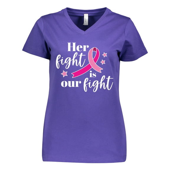 Inktastic Breast Cancer Awareness Her Fight is our fight Women's V-Neck T-Shirt