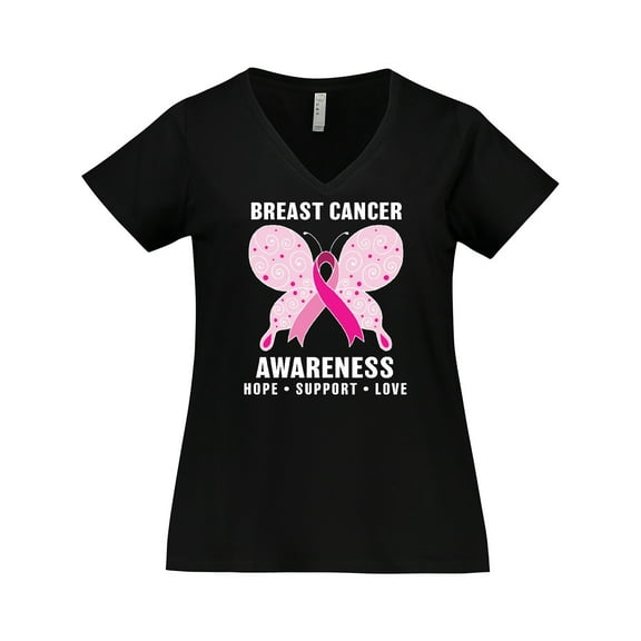 Inktastic Breast Cancer Awareness Hope Support and Love Women's Plus Size V-Neck T-Shirt