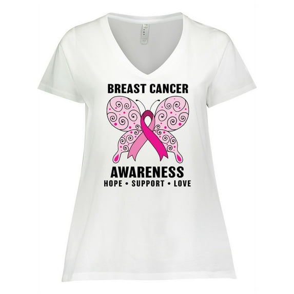 Inktastic Breast Cancer Awareness Hope Support and Love Women's Plus Size V-Neck T-Shirt