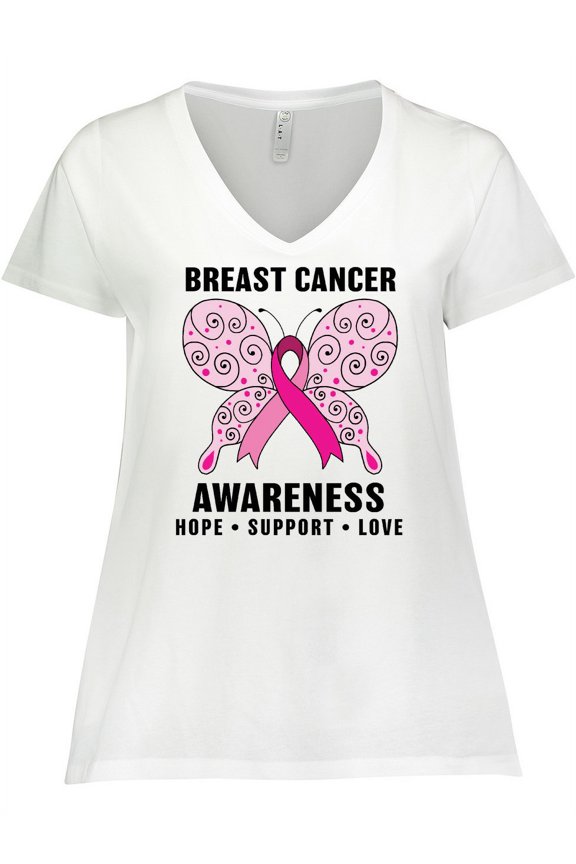 Breast Cancer Awareness Hope Support and Love Women's Plus Size V-Neck T-Shirt