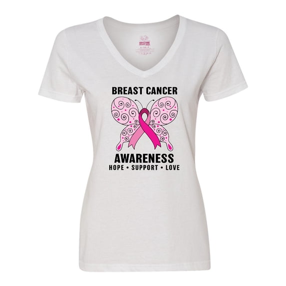 Inktastic Breast Cancer Awareness Hope Support and Love Women's V-Neck T-Shirt