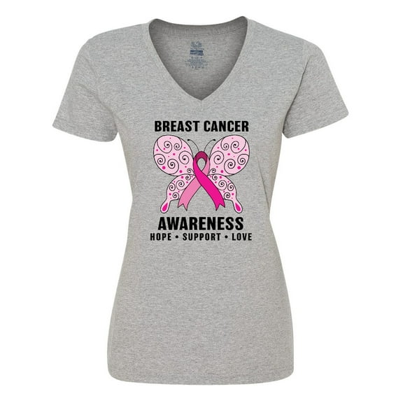Inktastic Breast Cancer Awareness Hope Support and Love Women's V-Neck T-Shirt