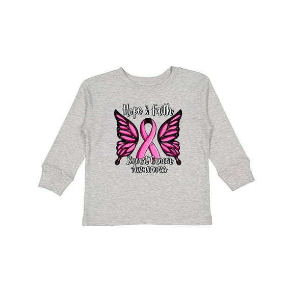 Inktastic Breast Cancer Awareness Hope and Faith with Butterfly Ribbon Girls Long Sleeve Toddler T-Shirt
