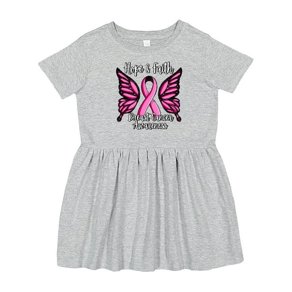 Inktastic Breast Cancer Awareness Hope and Faith with Butterfly Ribbon Girls Toddler Dress