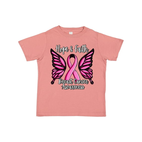Inktastic Breast Cancer Awareness Hope and Faith with Butterfly Ribbon Girls Toddler T-Shirt