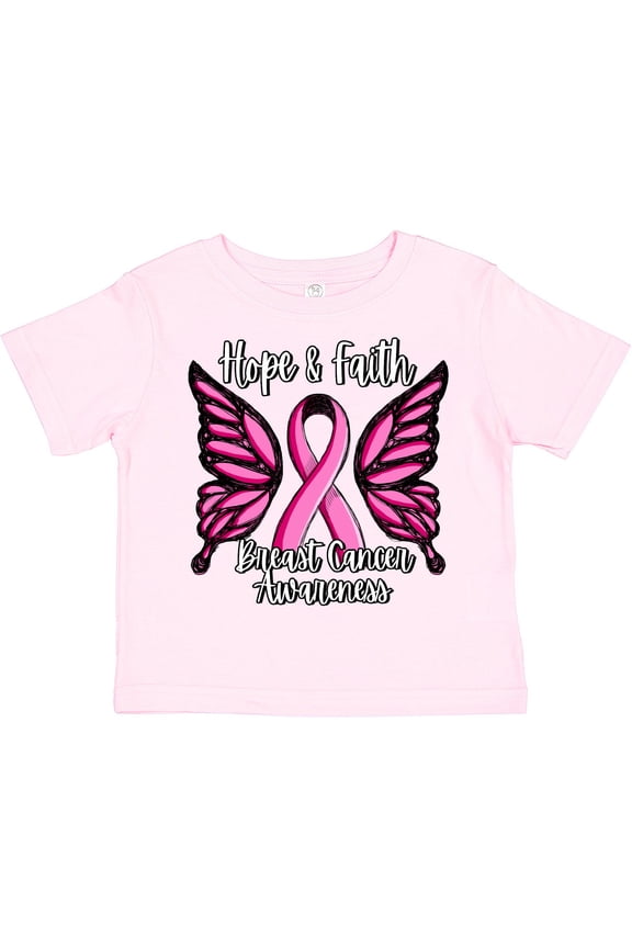 Breast Cancer Awareness Hope and Faith with Butterfly Ribbon Girls Toddler T-Shirt