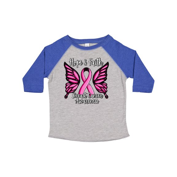 Inktastic Breast Cancer Awareness Hope and Faith with Butterfly Ribbon Girls Toddler T-Shirt