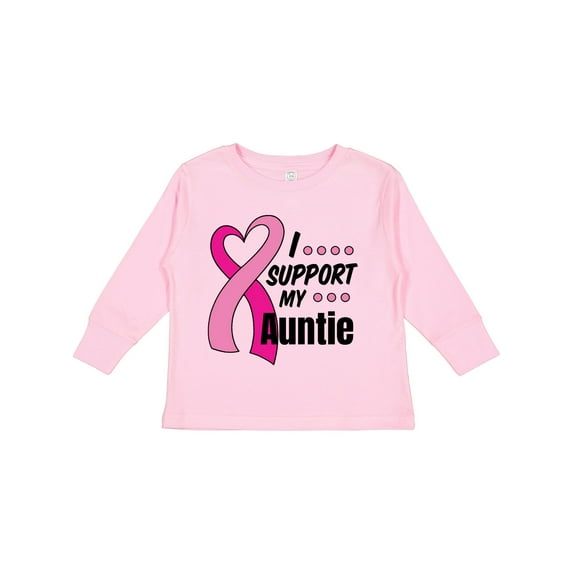 Inktastic Breast Cancer Awareness I Support My Auntie with Pink Ribbon Boys or Girls Long Sleeve Toddler T-Shirt