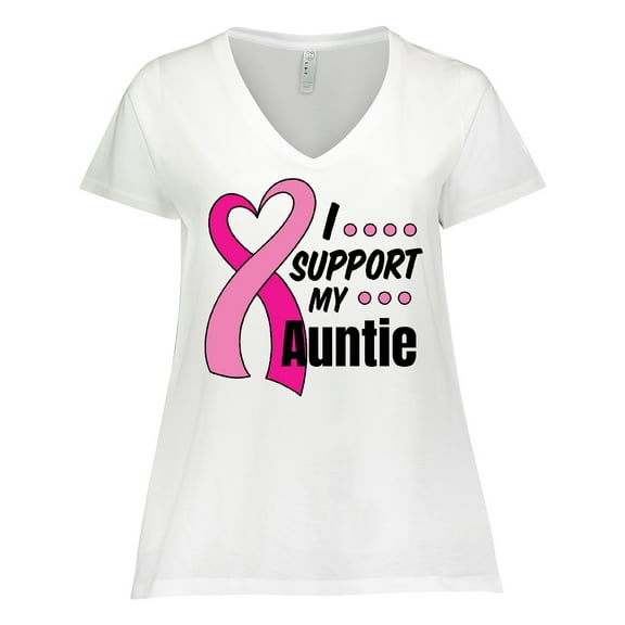 Inktastic Breast Cancer Awareness I Support My Auntie with Pink Ribbon Women's Plus Size V-Neck T-Shirt