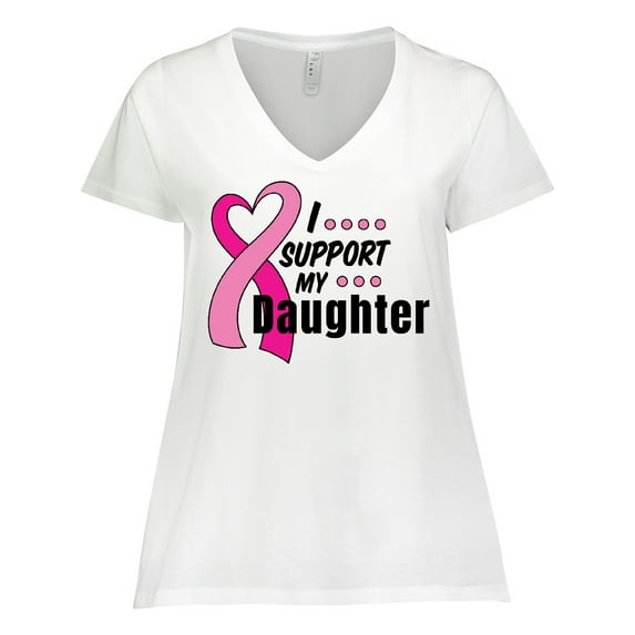 Inktastic Breast Cancer Awareness I Support My Daughter Pink Ribbon Women's Plus Size V-Neck T-Shirt