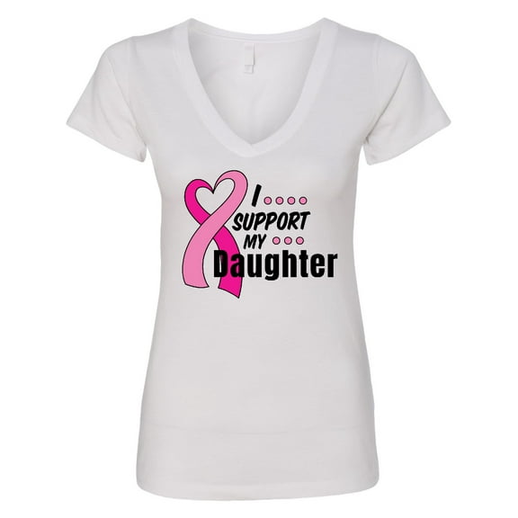 Inktastic Breast Cancer Awareness I Support My Daughter Pink Ribbon Women's V-Neck T-Shirt