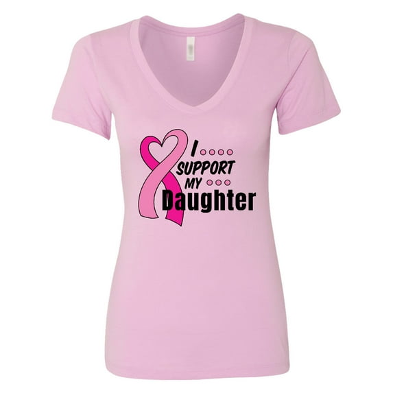 Inktastic Breast Cancer Awareness I Support My Daughter Pink Ribbon Women's V-Neck T-Shirt
