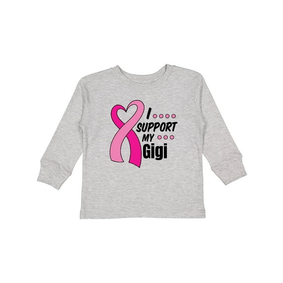 Inktastic Breast Cancer Awareness I Support My Gigi with Pink Ribbon Boys or Girls Long Sleeve Toddler T-Shirt