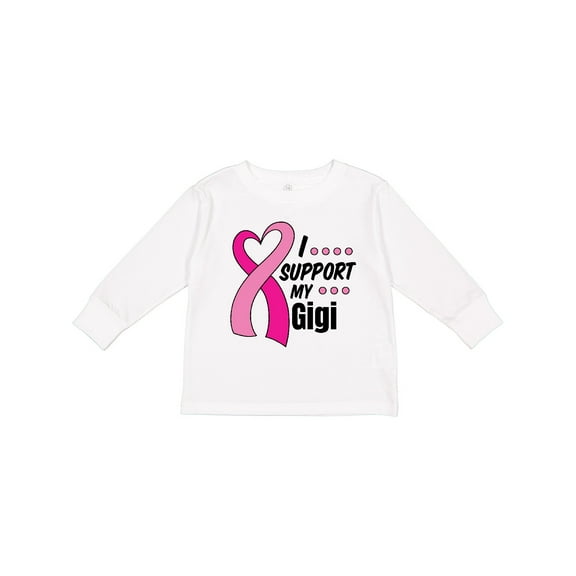 Inktastic Breast Cancer Awareness I Support My Gigi with Pink Ribbon Boys or Girls Long Sleeve Toddler T-Shirt