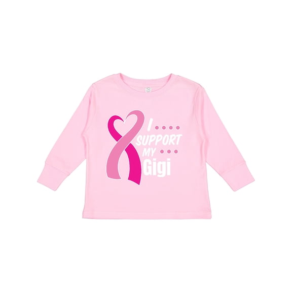 Inktastic Breast Cancer Awareness I Support My Gigi with Pink Ribbon Boys or Girls Long Sleeve Toddler T-Shirt