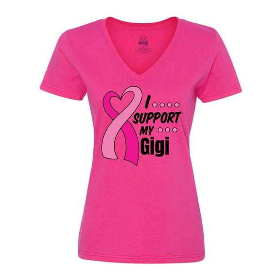 Inktastic Breast Cancer Awareness I Support My Gigi with Pink Ribbon Women's V-Neck T-Shirt