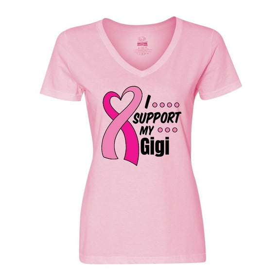 Inktastic Breast Cancer Awareness I Support My Gigi with Pink Ribbon Women's V-Neck T-Shirt