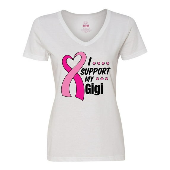 Inktastic Breast Cancer Awareness I Support My Gigi with Pink Ribbon Women's V-Neck T-Shirt