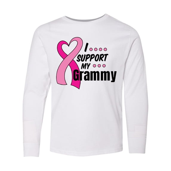 Inktastic Breast Cancer Awareness I Support My Grammy with Pink Ribbon Long Sleeve Youth T-Shirt