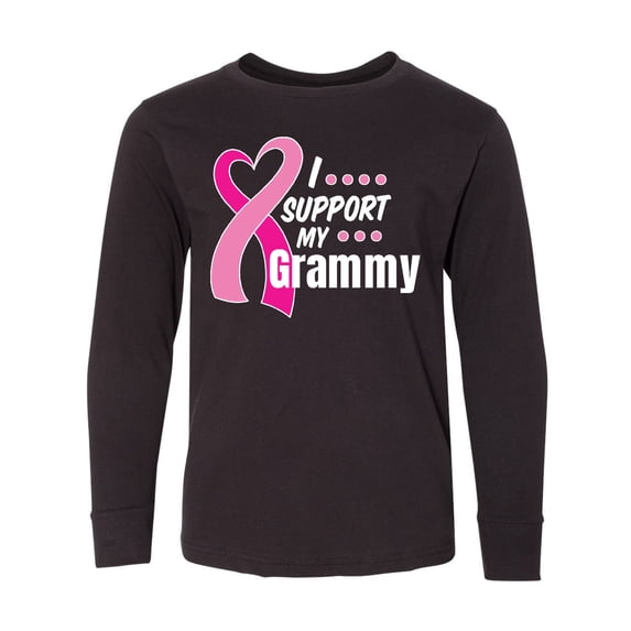 Inktastic Breast Cancer Awareness I Support My Grammy with Pink Ribbon Long Sleeve Youth T-Shirt