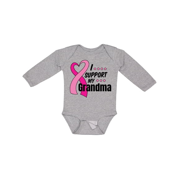 Inktastic Breast Cancer Awareness I Support My Grandma Pink Ribbon Boys or Girls Long Sleeve Baby Bodysuit