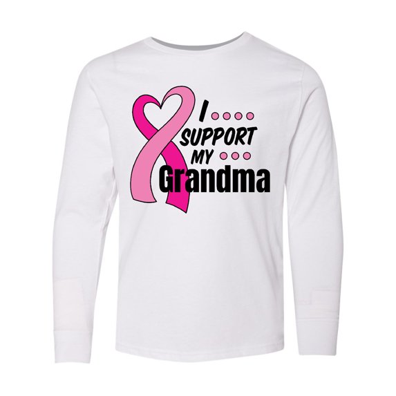 Inktastic Breast Cancer Awareness I Support My Grandma Pink Ribbon Long Sleeve Youth T-Shirt