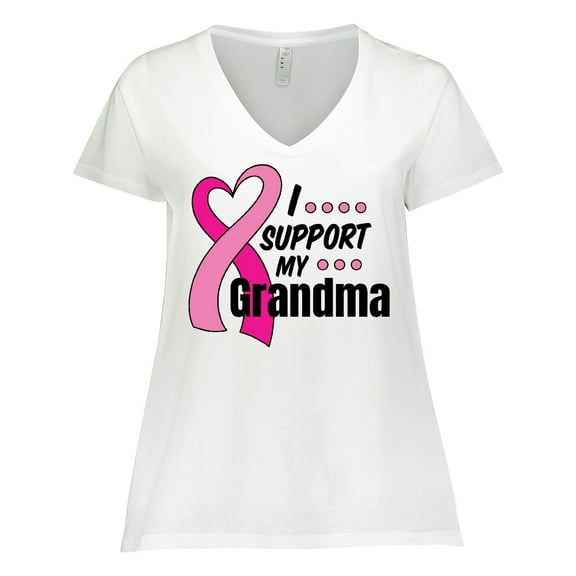 Inktastic Breast Cancer Awareness I Support My Grandma Pink Ribbon Women's Plus Size V-Neck T-Shirt