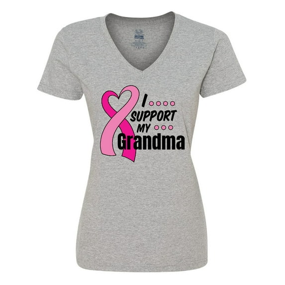 Inktastic Breast Cancer Awareness I Support My Grandma Pink Ribbon Women's V-Neck T-Shirt