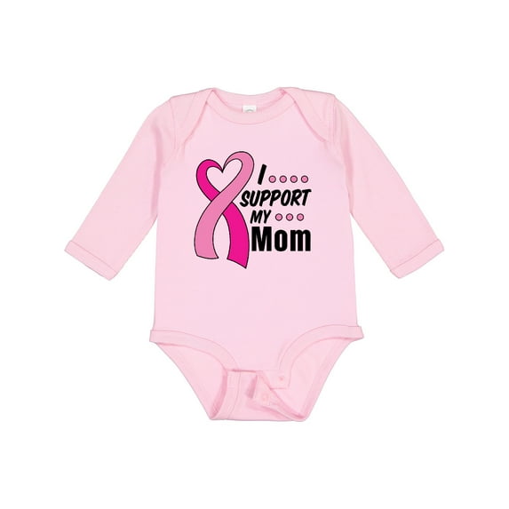 Inktastic Breast Cancer Awareness I Support My Mom with Pink Ribbon Boys or Girls Long Sleeve Baby Bodysuit