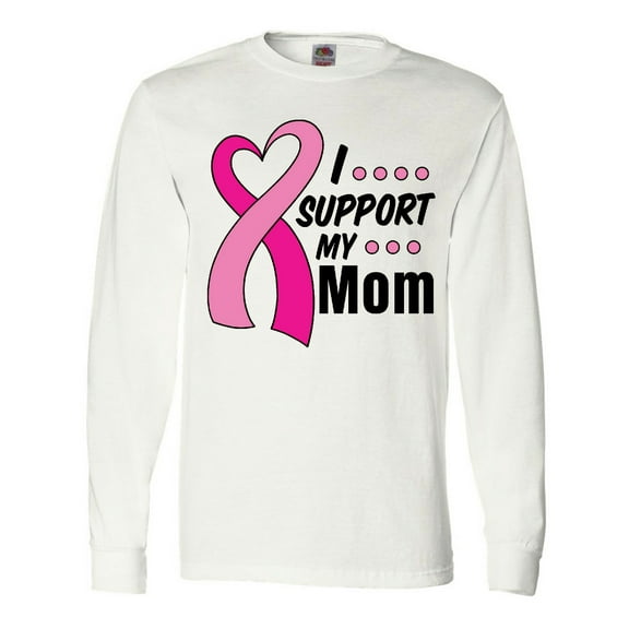 Inktastic Breast Cancer Awareness I Support My Mom with Pink Ribbon Long Sleeve T-Shirt