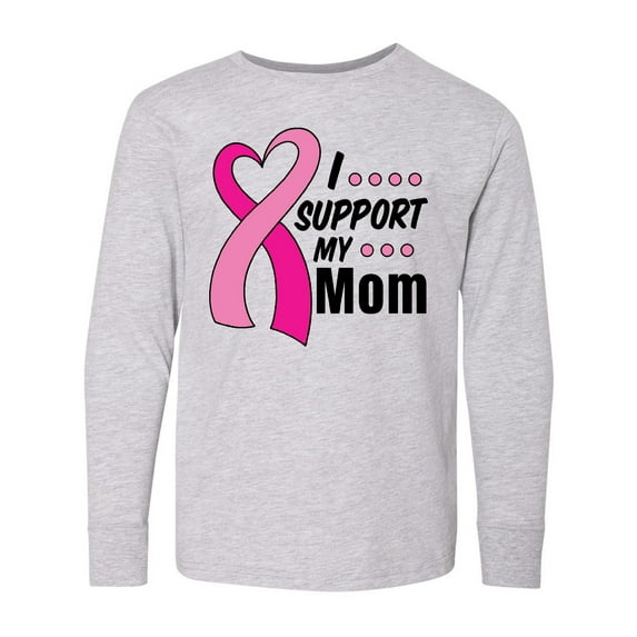 Inktastic Breast Cancer Awareness I Support My Mom with Pink Ribbon Long Sleeve Youth T-Shirt