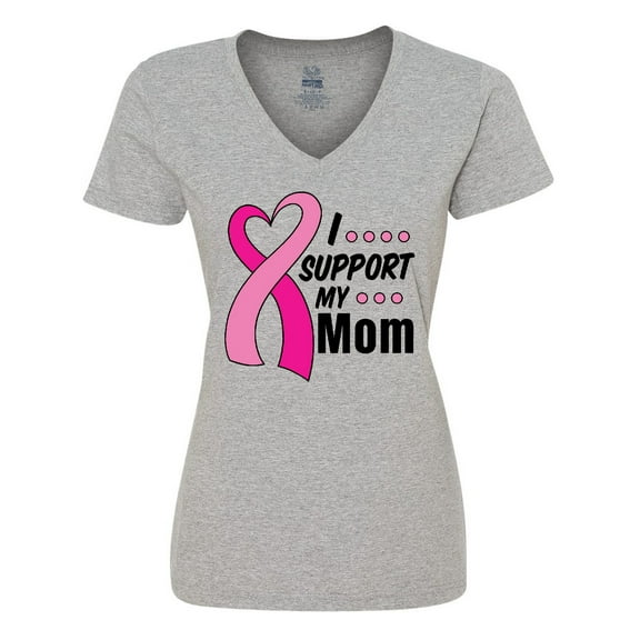 Inktastic Breast Cancer Awareness I Support My Mom with Pink Ribbon Women's V-Neck T-Shirt