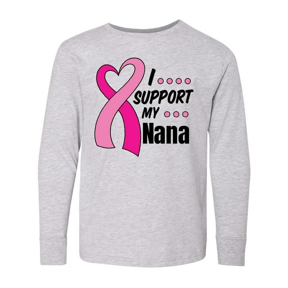 Inktastic Breast Cancer Awareness I Support My Nana with Pink Ribbon Long Sleeve Youth T-Shirt